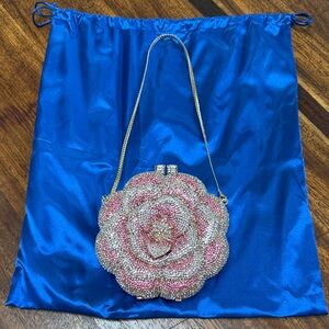 Crystal /Rhinestone multiple pinks colored Rose shaped Shoulder/clutch  Bag